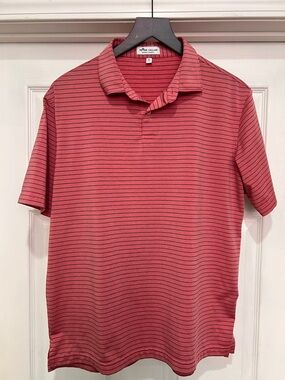 Peter Millar Coral Red Thin-Striped Polo